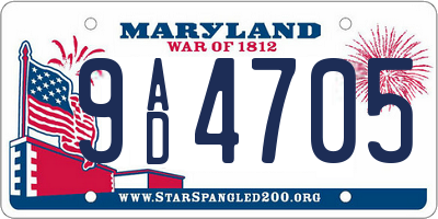 MD license plate 9AD4705
