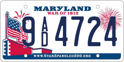 MD license plate 9AD4724
