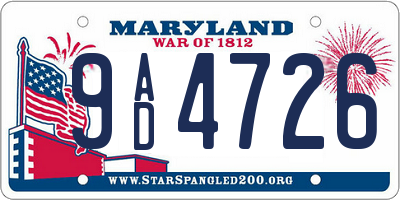 MD license plate 9AD4726