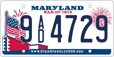MD license plate 9AD4729