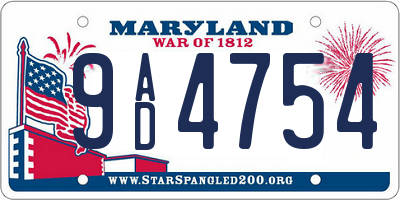 MD license plate 9AD4754