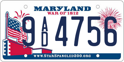 MD license plate 9AD4756