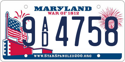 MD license plate 9AD4758