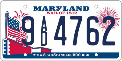 MD license plate 9AD4762