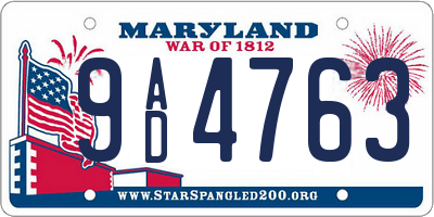 MD license plate 9AD4763