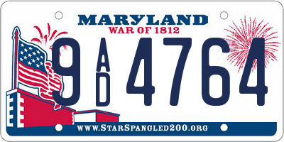 MD license plate 9AD4764