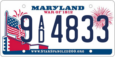 MD license plate 9AD4833