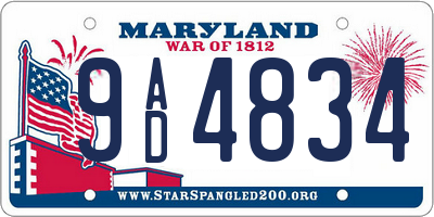 MD license plate 9AD4834