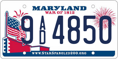 MD license plate 9AD4850