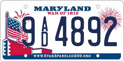 MD license plate 9AD4892