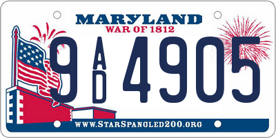 MD license plate 9AD4905