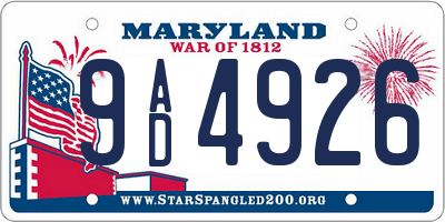 MD license plate 9AD4926