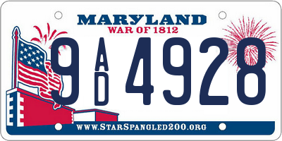 MD license plate 9AD4928