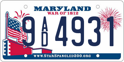 MD license plate 9AD4931