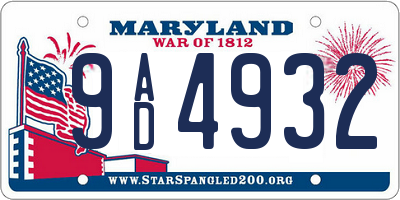 MD license plate 9AD4932