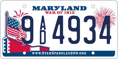 MD license plate 9AD4934