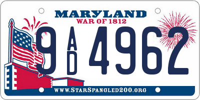 MD license plate 9AD4962