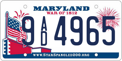 MD license plate 9AD4965