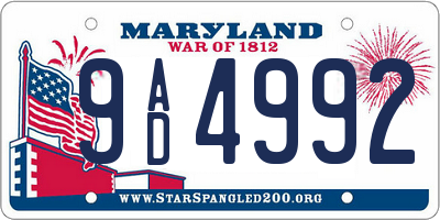 MD license plate 9AD4992