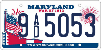 MD license plate 9AD5053
