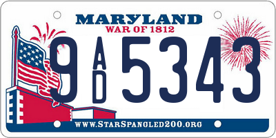 MD license plate 9AD5343