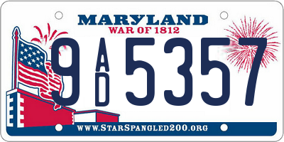MD license plate 9AD5357