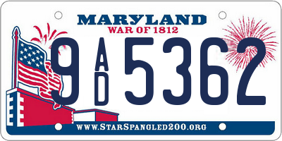 MD license plate 9AD5362