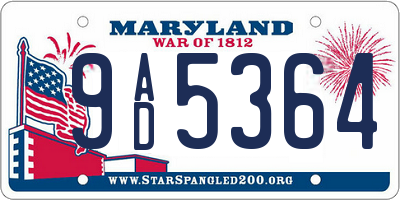 MD license plate 9AD5364