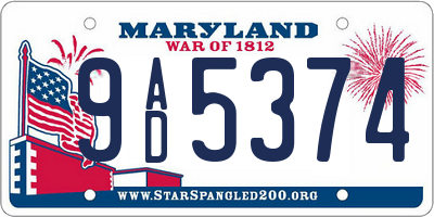 MD license plate 9AD5374