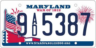 MD license plate 9AD5387