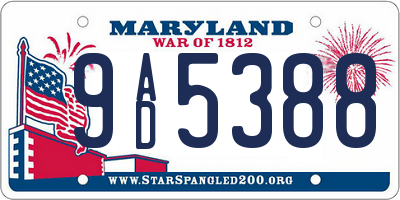 MD license plate 9AD5388