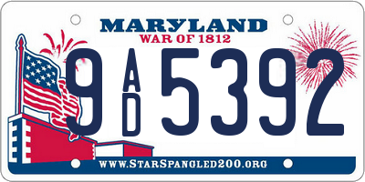 MD license plate 9AD5392