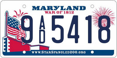 MD license plate 9AD5418