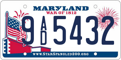 MD license plate 9AD5432