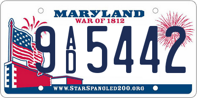 MD license plate 9AD5442
