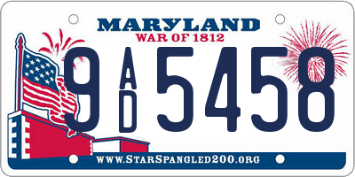 MD license plate 9AD5458