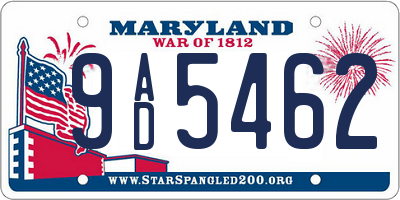 MD license plate 9AD5462