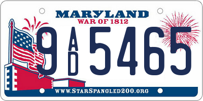 MD license plate 9AD5465