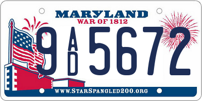 MD license plate 9AD5672