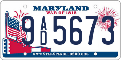 MD license plate 9AD5673