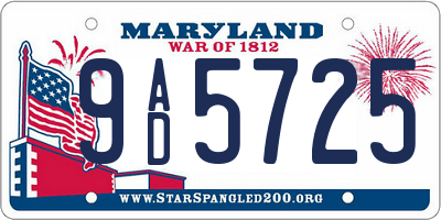 MD license plate 9AD5725