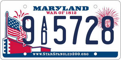 MD license plate 9AD5728