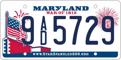 MD license plate 9AD5729