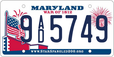 MD license plate 9AD5749