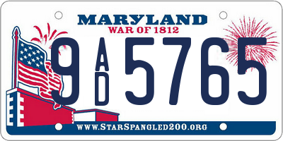 MD license plate 9AD5765