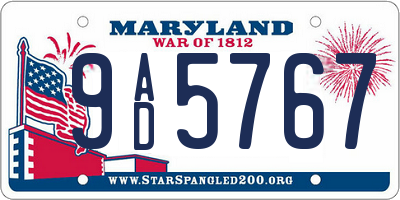 MD license plate 9AD5767