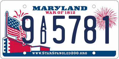 MD license plate 9AD5781