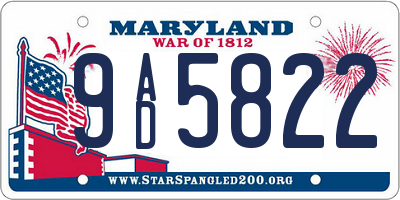 MD license plate 9AD5822