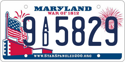 MD license plate 9AD5829