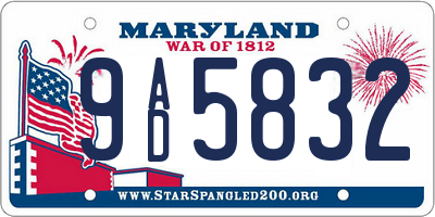 MD license plate 9AD5832